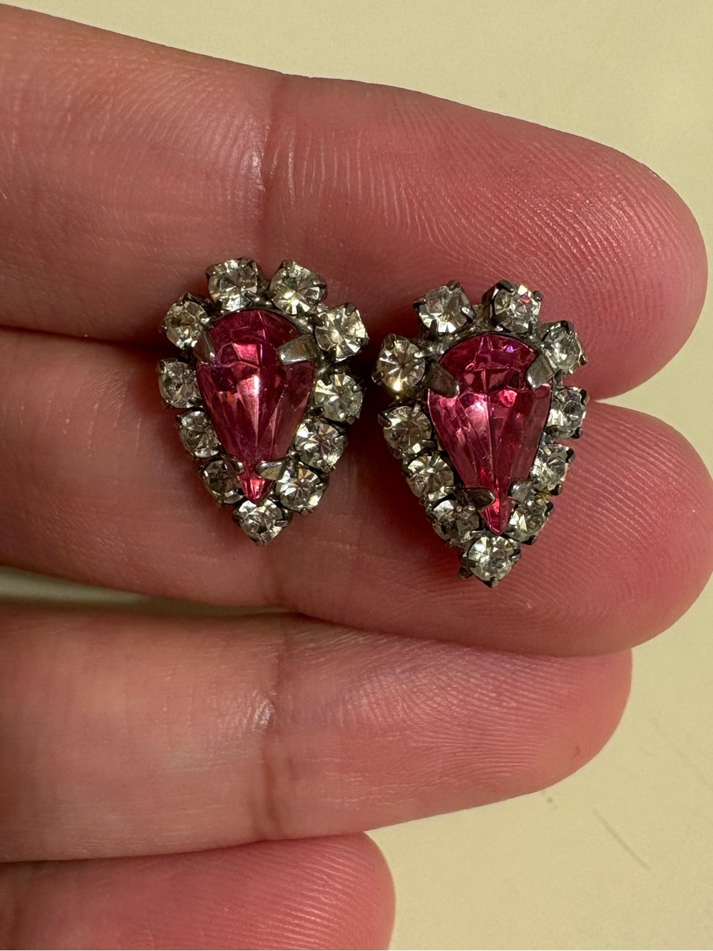 Vintage Pink Teardrop Crystal Halo Stud Earrings